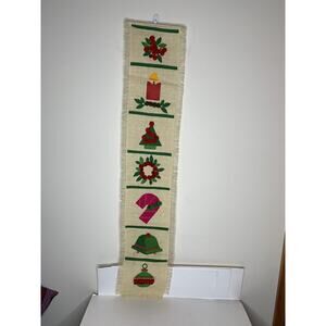 Christmas Burlap Wall Hanging Candle Tree Candy Cane Wreath Bells Vintage